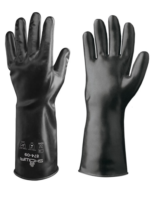 874 Showa® 14-Mil Unlined Smooth Butyl Rubber Chemical-Resistant Gloves